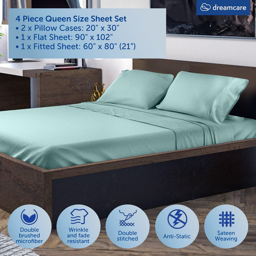 Juego De Sábanas Dreamcare Queen - 4 Piezas En Azul Spa