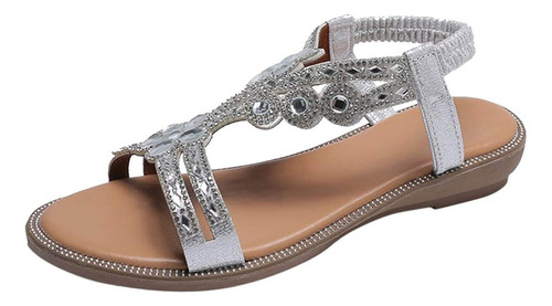 Sandalia F Para Mujer, Estilo Bohemio, Playa, Con Diamantes,