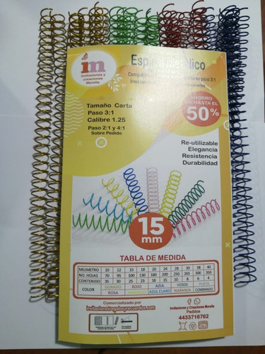 Espiral Metalico Colores 4 Bolsas De 24 Y 20 Mm