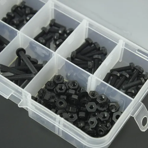 Kit De 160 Tornillos Y Tuercas Nylon M3 Surtidos Negros