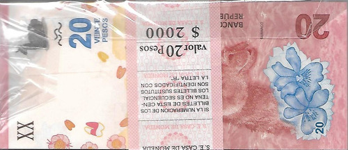 Fajo 100 Billetes $ 20 Guanaco Correlat Serie C Unc Palermo (Usado)
