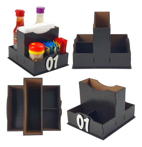 Kit 8 Unid Porta Guardanapo Molhos Sachês + Númeração Mdf