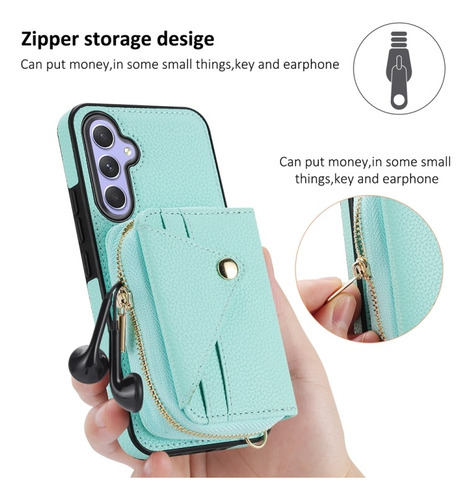 Funda De Móvil Con Cremallera Y Correa Cruzada Para Samsung