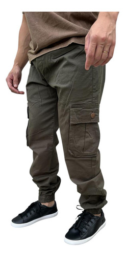 Jogger Cargo 6 Bolsillos Hombre Gabardina Pantalon