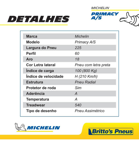 Pneu Michelin Aro 18 - Primacy A / S - 225/60 R18 100 H