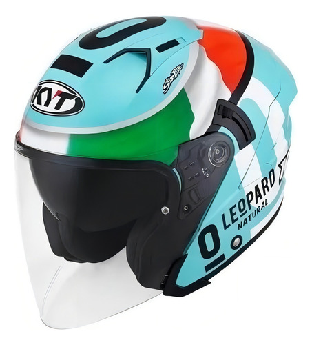 Capacete Kyt Nf-j Dennis Foggia Leopard Aberto Óculos Solar Cor Azul-turquesa Tamanho Do Capacete Xl - Gg