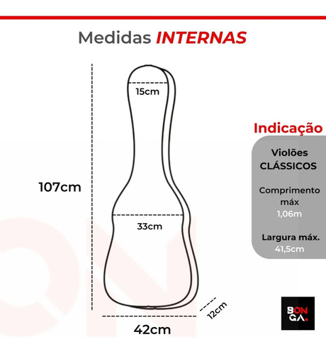Capa Bag Case Violão Flat Acolchoada + Correia - Bonga