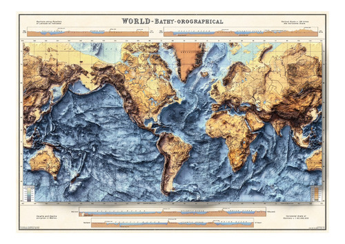 Mapa Mundi De Relevo Batimétrico - 1922 - Tamanho A2