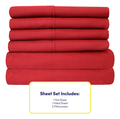 Juego 4 Piezas Microfibra 1500 Hilos Individual Xl Rojo Samb