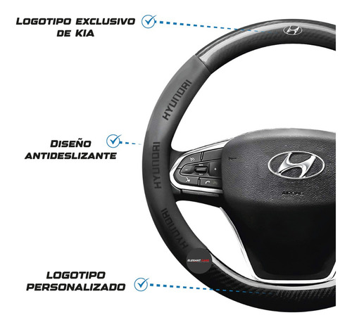 Forro De Timón Premium Hyundai Color Negro 37-38 Cm