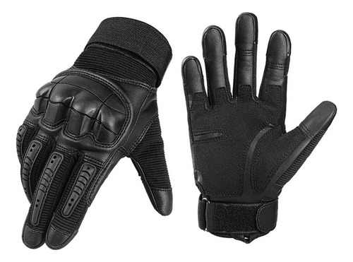 Guantes Tácticos De Dedo Completo De Cuero Negro De Talla L