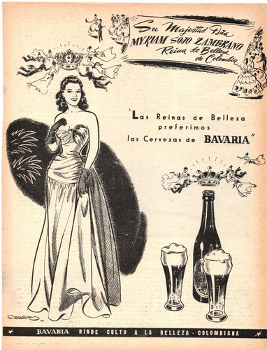 Cerveza Bavaria Reina De Belleza Aviso Publicitario De 1950