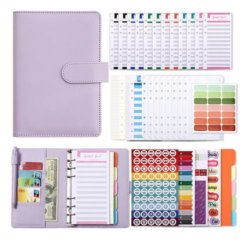 Kit De Carpeta Planner Cuaderno De Hojas Piel Púrpura A6