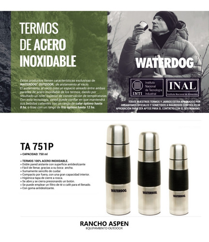 Termo Waterdog %100 Acero Inoxidable Antideslizante 750cc
