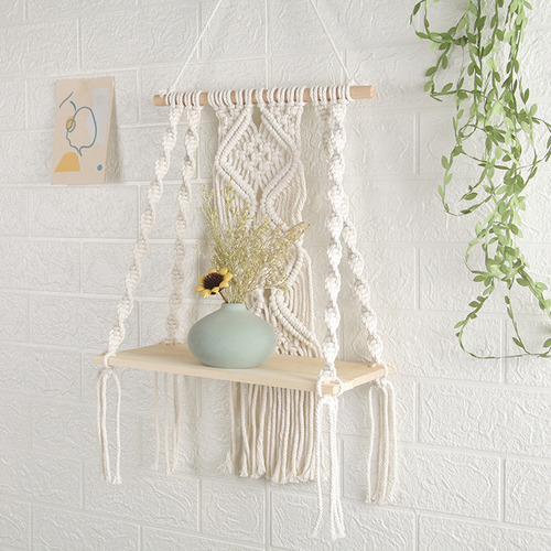 Estantería De Macramé Bohemio Para Colgar En La Pared, Borla