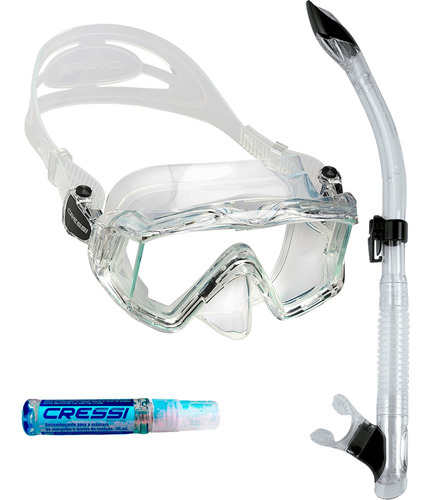 Kit De Mergulho Cressi Pano 3+snorkel Tao Semi Dry+anti Fog Cor Transparente/Transparente