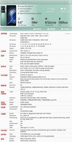 Xiaomi Redmi K50 Pro 5g 22011211c 8gb 256gb Dual Sim Duos