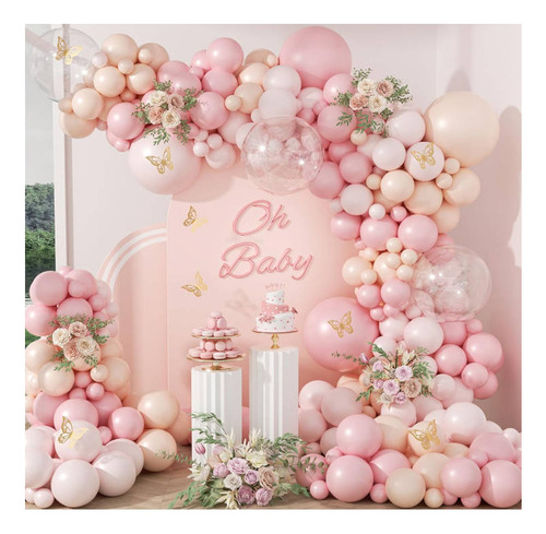 Kit Guirnalda De Globos Rosa Cumpleaños Decoración Boda