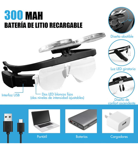 Lentes Lupa Luz Led Para Extensión De Pestañas,microblading
