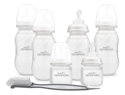 Set De 6 Biberones Evenflo Advanced Ortodónticos Con Cepillo Blanco