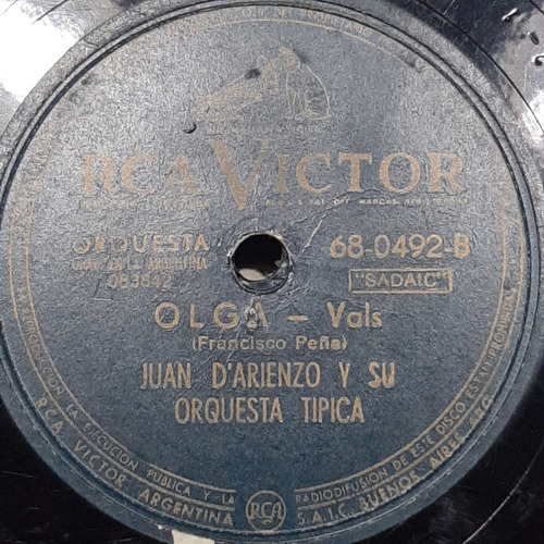 Pasta Juan D Arienzo Su Orquesta Tipica Rca Victor C503