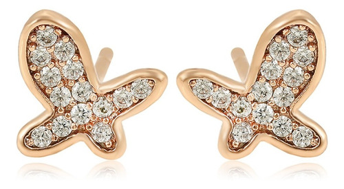 Aretes Broquel Oro Laminado 18k Diamante Austriaco Mariposa