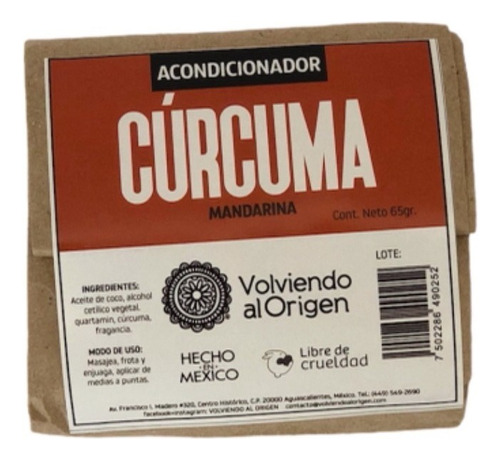  Acondicionador sólido Volviendo al Origen Acondicionador Sólido Cúrcuma-Mandarina Solido de 65g por 1 unidad