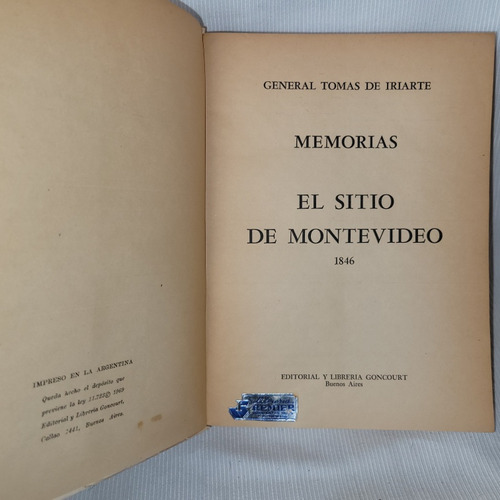 Imagen 4 de 10 de El Sitio De Montevideo 1846 Memorias Genral Iriarte Goncourt