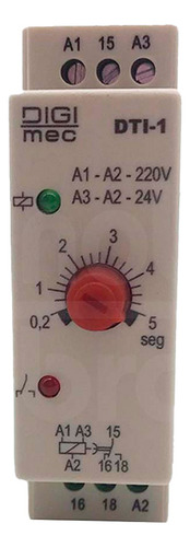 Relê De Tempo Eletrônico Dti-1 5 Segundos 24v - 220v Digimec
