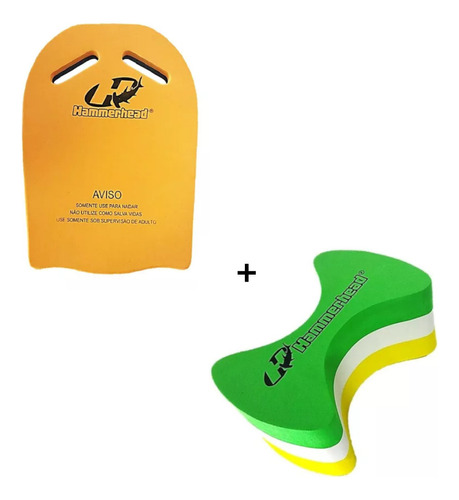 Kit Prancha E Flutuador De Natação Aquaflow Eva Hammerhead Cor Laranja/Verde