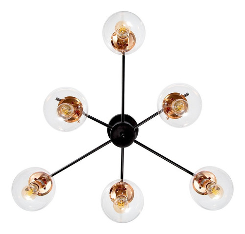 Lámpara De Techo Sputnik Negro Mate Oro E27 40w 6 Luces