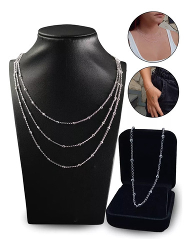 Kit Colar E Pulseira Bolinha Prata 925 Feminino Delicado Cor Prata 925 Legítima