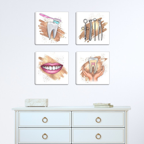 Set De Cuatro Cuadros Decorativos Para Consultorio Dental.
