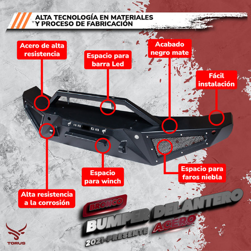 Defensa Bumper Delantera Bronco 2021 2022 2023 2024 Acero