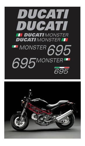 Adesivos Emblemas Compatível Ducati 695 Monster Preta R475 Cor PRATA