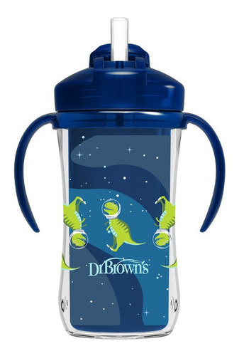 Vaso Con Cañita 10 Oz/300ml Con Asas - Dinosaurios Azul