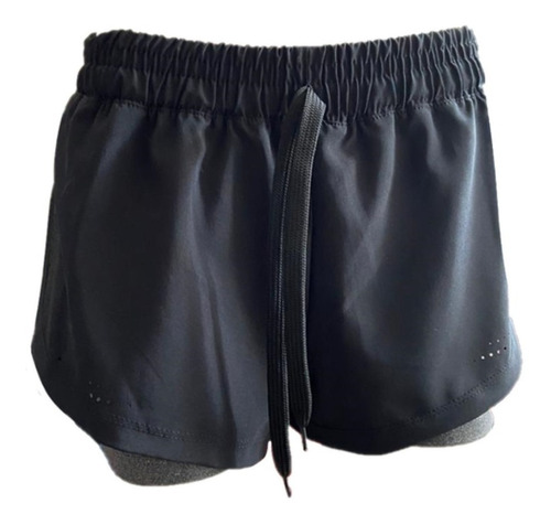 Short Deportivo Mujer Malik Laser Negro Con Calza Gris