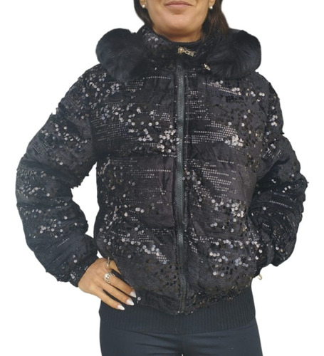 Campera Mujer Puffer Con Lentejuelas