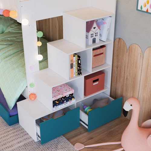 Cama Treliche Com Colchão Infantil Branco Azul Completa