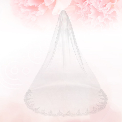 Imagen 7 de 8 de Velo De Novia Simple Largo Y Elegante De Encaje De Una Sola