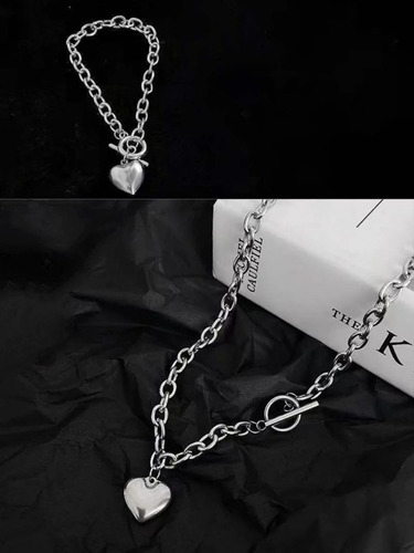 Collar Y Pulsera Corazón Acero Inoxidable Cierre De Palanca