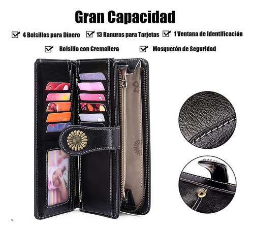 Cartera Mujer De Gran Capacidad, Cartera De Piel Para La