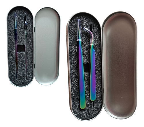 Set De Pinzas Tornasoladas Para Extensiones De Pestañas.