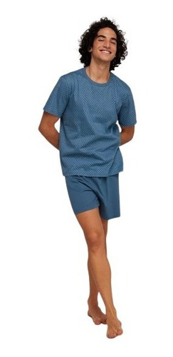 Pijama Masculino Curto Em Malha De Algodão Póa Hering - Azul
