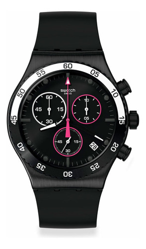 Reloj Swatch Magenta At Night Caucho Negro Cronógrafo Yvb413