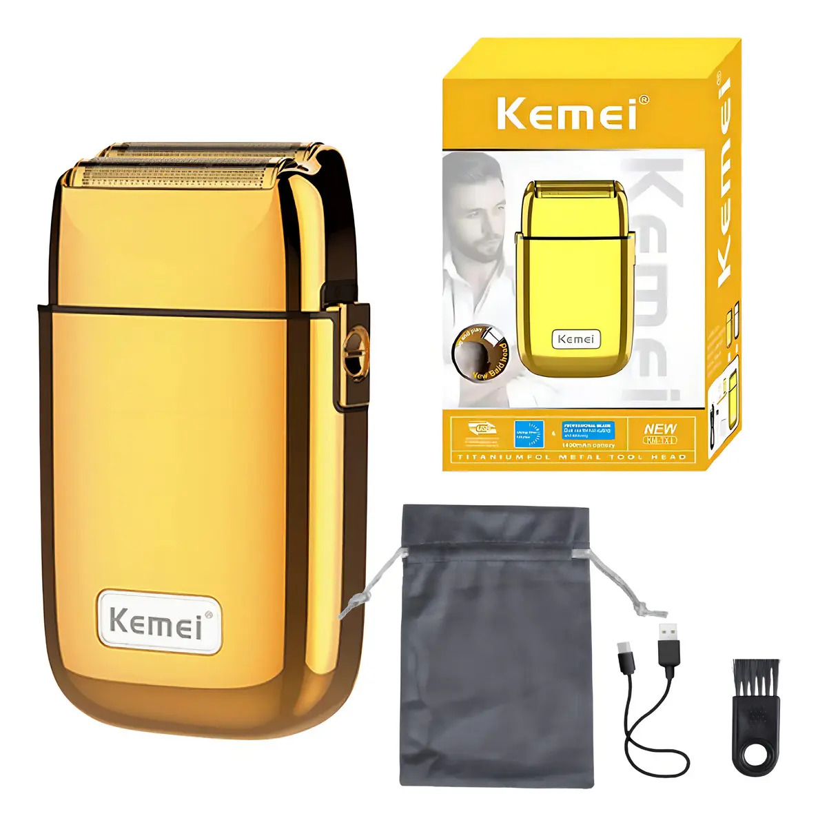 Máquina de Acabamento Kemei Profissional KM-TX1 Full Metal Bivolt Dourado