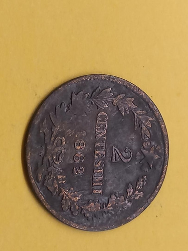 Italia Reino Moneda 2 Centesimi 1862 N Vittorio Emanuelle Mb