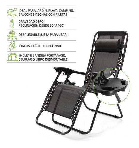 Imagen 3 de 10 de Reposera Gravedad Cero Silla Playera Reforzada Plegable