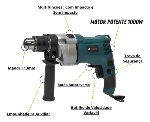 Furadeira Elétrica Nakasaki Nk6013l2 13mm 1000w Maleta Premi Cor