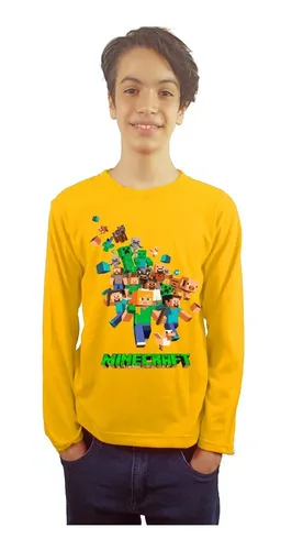 Polera Minecraft Niños Manga Larga Estampada Dtf Cod 0002